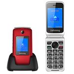 ukuu Flip Phone with Big Button, Unlocked Basic Mobile Phone for Elderly Easy to Use 3G Senior Mobile Phone 2.8" + 1.8" LCD Display | Charging Dock and Emergency Button (Red)