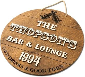 Personalized 3D Wood Bar Sign - Custom Home Pub & Man Cave Decor - Laser Cut Raised Letters & Engraved Plaque - Rustic Farmhouse Wall Art Gift for Dad, Husband, or Basement Bar