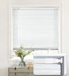 LazBlinds Cordless No Tools-No Drill 1" Aluminum Horizontal Mini Blinds Shades for Window Size 25'' W x 64'' H, Light Filtering Inside Installation, Cordless-White