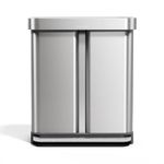 simplehuman 58L (34/24) Rectangular Recycling Double Kitchen Pedal Bin with Liner Pocket, Silent Soft Close Lid, Strong Wide Pedal, Dent-proof Lid, Brushed Stainless Steel with Grey Plastic Lid CW2209