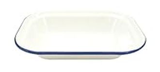 Zenker Enamel Medium Oblong Pie Dish, Vintage Design, Suitable for Oven & Stove, Dishwasher Safe, Oven Tray, Pie Tin, Dimensions: 22x16.5x5cm, Colour: White, Blue