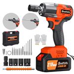 Cordless Impact Wrench, 1/2 inch Brushless Impact Gun, 2500rpm & Max Torque 550Nm, High Torque Impact Wrench with 4 Socket Sets, 12 Drill Sets , 4.0Ah Battery, Charger and Carry Box, for Car Furniture