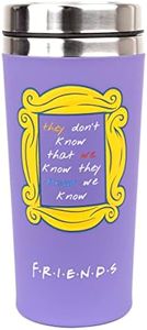 Friends - Taza de viaje Friends - 450 ml/15 oz - Negro - Acero inoxidable de doble pared - Control de temperatura hasta 5 horas - Con el logotipo central de Perk y la tapa de rosca