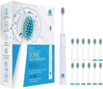 Pursonic Whitening USB Rechargeable Sonic Toothbrush-12 Brush Heads!- 38,000 Brush Strokes Per Minute-3 Brushing Modes with 2 Minute Auto Timer (White)