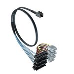 H!Fiber.com Internal Mini SAS SFF-8643 to 4X SFF-8482 Cable, 0.75m 12Gb/s Mini-SAS HD SFF-8643 to 29-Pin SAS SFF-8482, with IDE Molex 4Pin SATA Power, 0.75-Meter (2.46 ft)