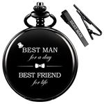 ManChDa Personalized Engraved Best Man Pocket Watch with Tie Clip Set Quartz Fobwatch - Grooms Gifts for Wedding | Best Men Gifts Pocket Watches and Chain with Tie Bar Clip Set Wedding Gift + Gift Box