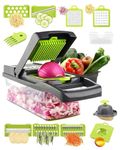 15 in 1 Vegetable Chopper, Veg Chopper and Dicer with 1.2L Container & Draining Basket, Kitchen Multifunctional Mandoline Vegetable Slicer for Veggies, Onion, Garlic, Potatoes and Salads (Grey)