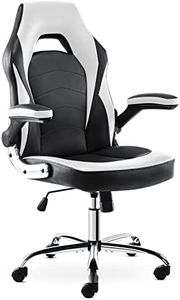 Gaming Chair - Ergonomic Office Chair Flip-up Armrest and Height Adjustable Desk Splicing PU Leather Computer Chair with Lumbar Support, White