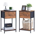 Somdot Nightstand, Bedside Table End Table for Bedroom Nursery Living Room - Removable Fabric Drawer, Open Storage Shelf, Sturdy Steel Frame, Durable Wood Top - Rustic Brown Wood Grain Print