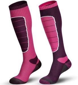 Hylaea Merino Wool Ski Socks, Cold Weather Socks for Snowboarding, Snow, Winter, Thermal Knee-high Warm Socks, Hunting, Outdoor Sports, Burgundy 2 Pairs Large