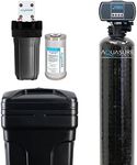 Aquasure Harmony Series 32,000 Grains Whole House Water Softener Bundle with Automatic Digital Metered Control Head and Triple Purpose Sediment/GAC/Zinc Pre-Filters, Reduces Hardness (1-2 bathrooms)