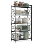 SONGMICS 5-Tier Metal Storage Rack, Shelving Unit with X Side Frames, Dense Mesh, 12.6 x 31.5 x 57.3 Inches, for Entryway, Kitchen, Living Room, Bathroom, Industrial Style, Ink Black UBSC185B01