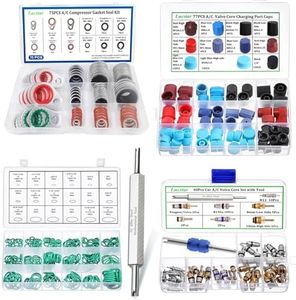 5 Set AC Valve Core Kit, O Ring Kit,Valve Removal Tool,AC Seal Kit, AC Caps for Cars, R12 r134a Refrigerant Recharge Kit, AC Schrader Valve Kit, Car A/C Compressor Gasket Sealing Washer