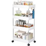 YORKING Storage Trolley, 4 Tier Slim Storage Trolley, Storage Trolley on Wheels, Multi-purpose Shelving Organizer, for Narrow Space Office, Kitchen, Bedroom, Bathroom, Laundry Room, 40×22×101cm