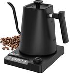 Electric Gooseneck Kettle Pour Over Kettle for Coffee and Tea,Smart Kettle,Variable Temperature Kettle with Temperature Control Presets, Stainless Steel, 1L, Black