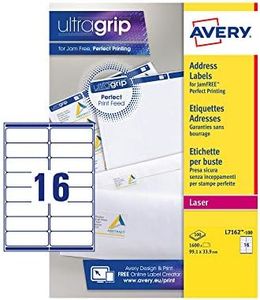 Avery L7162-100 - Caja de 100 hojas etiquetas laser, 1600 unidades, 99.1 x 33.9 mm