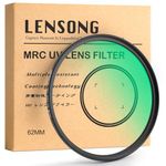 LENSONG 46-82mm UV Filter – 32 Layers Nanotech Coating Compatible with Sony,Nikon,Canon,Sigma Mirrorless & DSLR Lenses–Premium Lens Protector,Reduces Haze,Anti-Reflective (Black, 62, Millimeters)