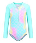 HowJoJo Girls Rash Guard Bathing Suit Long Sleeve One Piece Swimsuit for Girls Mermaid Size 7