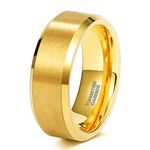 8mm Mens Womens Gold Tungsten Wedding Rings Bands Matte Finish Beveled Edges Comfort Fit Size 10