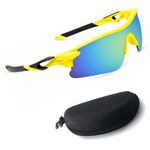 Oversized Sports Goggles for Men & Women UV400 Protection Non Polarized Cycling Running Cricket Driving Fishing Outdoor Lightweight Wraparound Design Clear Vision Eyewear. (Yellow)