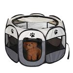 Shoze Pet Cage Large Portable Pet Dog Cat Playpen Tent Oxford Fabric Fence Breathable Mesh Kennel Cage Crate L Gray