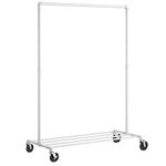 SONGMICS Clothes Rail, Clothes Rack on Wheels, Heavy-Duty Clothing Rail, Holds 90 kg, Industrial Design, Coat Stand with 1 Hanging Rail and Shelf, for Bedroom Laundry Room, White HSR061W01