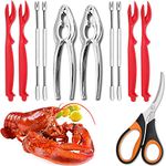 11-piece Seafood Tools Set includes 2 Crab Crackers, 4 Lobster Shellers, 4 Crab Leg Forks/Picks and 1 Seafood Scissors - Nut Cracker Set