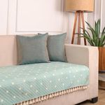STITCHNEST 3 Seater Printed Quilted Velvet Sofa Slip Cover Protector with Tassels
