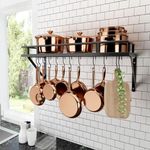 KES Pot Pan Rack Wall Mounted Kitchen Hanging Rack Storage Organizer Wall Shelf with 12 Hooks 76CM Matte Black, KUR215S75A-BK