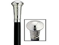 Walking Cane - Silver Men's straight formal cane with 7.6cm high cap, black wood shaft, 90cm long with rubber tip. Cap is in silver finish.