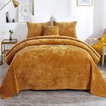 Tache Velvet Dreams Luxurious Velveteen Velour Super Soft Plush Warm Cozy Elegant Ripple Waves Stitch Quilted Coverlet Yellow Melted Gold Bedspread Set, King