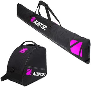 AUMTISC Ski Bag Padded 2 Piece Ski and Boot Bag Combo for 1 Pair of Ski and Boots Adjustable Length Ski Bag Up to 200cm