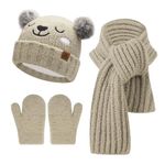 Kids Toddler Infants Winter Beanie Hats Scarfs Gloves Set Pompom Caps Mittens Neck Warmer with Fleece Gifts for 0 6 12 18 Months 1 2 3 4 Years Old Baby Girls Boys