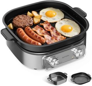 6-Quart Electric Skillet with Grill | Non-Stick PFOA-Free Ceramic-Coated Pot, 1600W, Timer & 3 Power Settings for Steak, Egg, Ramen (Includes Grill Tongs) Pot & Grill