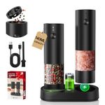 CIRCLE JOY Electric Salt and Pepper Grinder Set with Dual Charging Station, Rechargeable Automatic Pepper Mill with Adjustable Coarseness, Easy Filling 140ml Capacity with Led for Home Kitchen