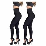 2 x JML Hollywood Pants | Shapewear Leggings for Women | Double-Layer Waistband | Flattens Tummy & Slims Waist | Soft Stretchy Yoga Tights | Black | Small