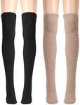 QKURT Fluffy Knee High Socks, 2 Pai