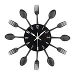 3D Removable Modern Creative Cutlery Kitchen Spoon Fork Wall Clock Mirror Wall Decal Wall Sticker Room Home Decoration (Black)