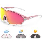 VICTGOAL Sports Sunglasses for Men Women with Polarized and Photochromic 2 Lenses Cycling Glasses MTB Road Bicycle Running Outdoor (Pink)