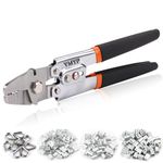 YMYP Up to 2.2mm Wire Rope Crimping Tool with 180 Pcs Sleeves & 10 Pcs Stainless Steel Thimbles Kit, 3 Sizes Aluminum Double Barrel Ferrule, SwagingTool for Fishing Lines with Cutting Function