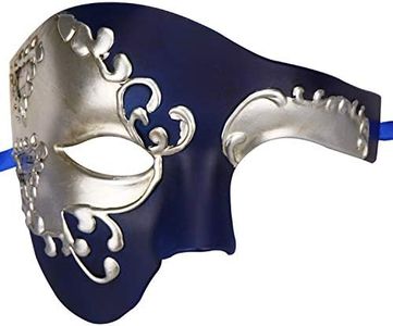 Fantasma clásico de la cara de los hombres de la mitad del diseño de la vendimia de la máscara veneciana del carnaval de la ópera del fantasma (Azul y plata)