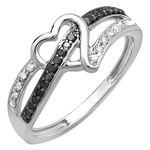 Dazzlingrock Collection Round 0.15 Carat Black & White Diamond Heart Promise Engagment Ring for Women in Solid Gold, 7, Natural Black Diamond Natural White Diamond 14K Solid White Gold, Natural Black