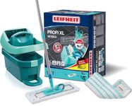 Leifheit Profi XL Mop and Bucket Set and Spare Mop Head, Deluxe 42 cm Large Floor Mop, Easy Steer Micro Fibre Head and Wringer Bucket with Rollers