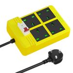 Heavy duty extension lead GFCI Surge Protection, SAFEMORE RCD extension lead With 3m Heavy duty Cable, 4 Gang 3250W, Plug Power Strip for Workshop/Garage/indoor - Yellow