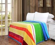 DaDa Bedding Flannel Throw Blanket - Striped Rainbow Soft Warm Fleece - Bright Vibrant Multi Colorful - 66" x 90"