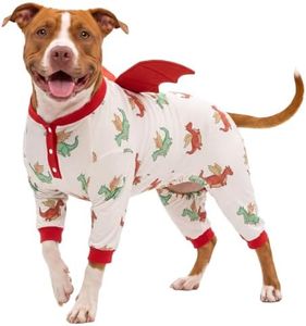 LovinPet Large Dog Pajamas, Four-Leg Dog Onesie with Detachable Wings for Large Breeds, Adjustable Neck Buttons, Soft All-Season, Cute Animal Print, Dark Red, XXL