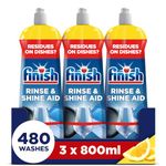 Finish Dishwasher Rinse & Shine Aid, Lemon, 2.4L (800ml x 3 pck), Ultimate Clean & Diamond Shine, Glass Protection, Spot Prevention, Better Drying vs Finish Detergent Alone