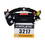 Fitletic Hydration Running Belt With 12oz Quick Flow Water Bottle For Men & Women –Race Belt, Gel Holders & Bib Toggles Patented Bounce Free Design, Water Resistant- Fits All Phones – Fully Loaded