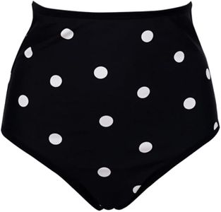 COCOSHIP Polka/Black Solids Women's Retro High Waist Bikini Bottom Reversible Swim Short XXL