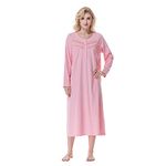 Keyocean Cotton Women Nightgowns, Soft 100% Cotton Warm Comfortable Ladies Nightdress, Medium Pink, Small